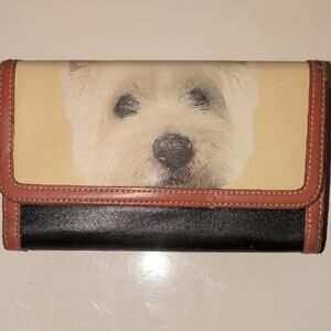 Dog Face Trifold Wallet in Cream, Black and Brown Trim